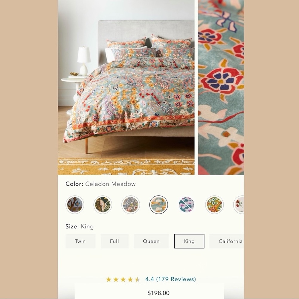 NEW Anthro Blue Jungle Multicolor Boho Queen / King Bedding Duvet & Sham Case - Picture 14 of 16